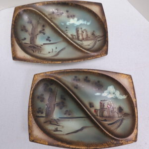 pair of japanese hand painted divided dishes