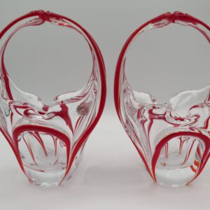 two glass basket vases