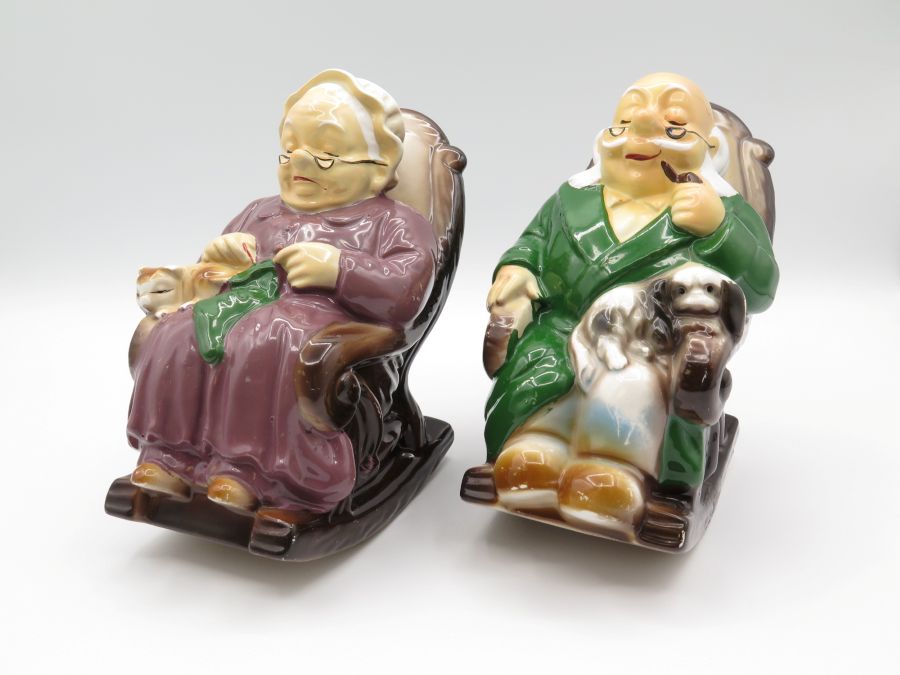 two ceramic grandparents in rocking chairs