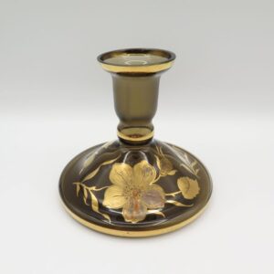 amber glass candle holder with gold flowers