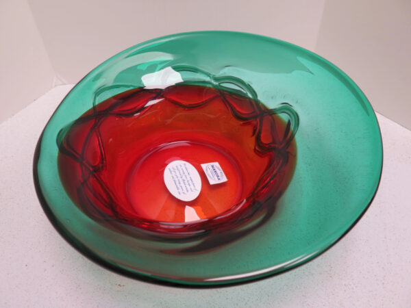 red and green glass dish